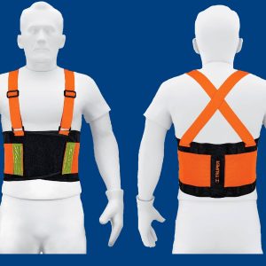 FAJA LUMBAR CON CINTAS DE ALTA VISIBILIDAD CON 4 VARILLAS.
