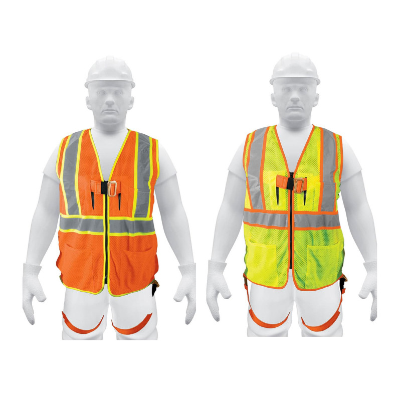 CHALECOS PARA ARNES, CON CINTAS DOBLES DE 2", MAXIMA VISIBILIDAD VERDE-NARANJA